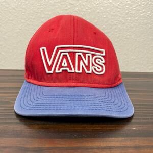 Retro Vans Logo Red Hat Blue Brim Snapback Embroidered Textured Flawed See Pics